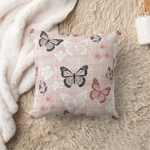 Vintage Botanical Butterfly Toile Pattern (1) Throw Pillow