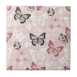 Vintage Botanical Butterfly Toile Pattern (1) Tile