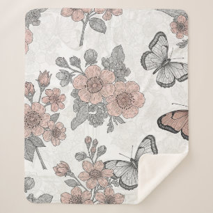 Vintage Botanical Butterfly Toile Pattern (2) Sherpa Blanket