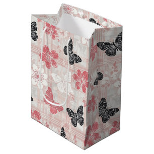 Vintage Botanical Butterfly Toile Pattern (3) Medium Gift Bag