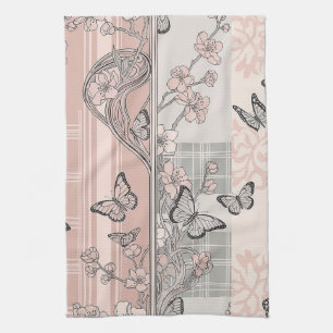 Vintage Botanical Butterfly Toile Pattern (4) Kitchen Towel