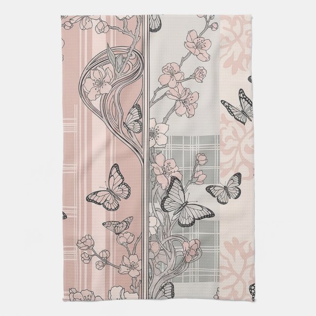 Vintage Botanical Butterfly Toile Pattern (4) Kitchen Towel (Vertical)
