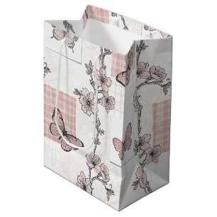 Vintage Botanical Butterfly Toile Pattern (4) Medium Gift Bag