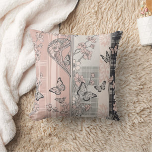 Vintage Botanical Butterfly Toile Pattern (4) Throw Pillow
