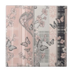 Vintage Botanical Butterfly Toile Pattern (4) Tile<br><div class="desc">Classic toile-inspired pattern ceramic tile with detailed butterfly etchings and botanical branches in muted neutrals—ideal for vintage lovers,  cottagecore fans,  and timeless design enthusiasts.</div>
