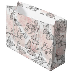 Vintage Botanical Butterfly Toile Pattern (5) Large Gift Bag