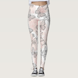 Vintage Botanical Butterfly Toile Pattern (5) Leggings