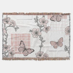 Vintage Botanical Butterfly Toile Pattern (5) Throw Blanket