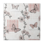 Vintage Botanical Butterfly Toile Pattern (5) Tile<br><div class="desc">Classic toile-inspired pattern ceramic tile with detailed butterfly etchings and botanical branches in muted neutrals—ideal for vintage lovers,  cottagecore fans,  and timeless design enthusiasts.</div>