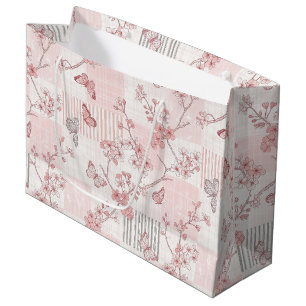 Vintage Botanical Butterfly Toile Pattern (6) Large Gift Bag