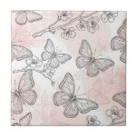 Vintage Botanical Butterfly Toile Pattern (6) Tile<br><div class="desc">Classic toile-inspired pattern ceramic tile with detailed butterfly etchings and botanical branches in muted neutrals—ideal for vintage lovers,  cottagecore fans,  and timeless design enthusiasts.</div>