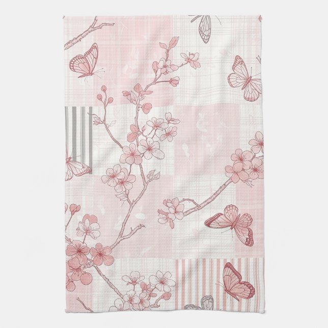 Vintage Botanical Butterfly Toile Pattern (7) Kitchen Towel (Vertical)