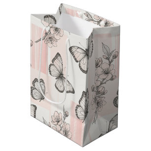 Vintage Botanical Butterfly Toile Pattern (7) Medium Gift Bag