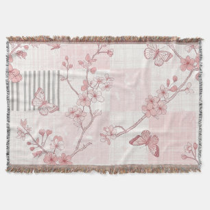 Vintage Botanical Butterfly Toile Pattern (7) Throw Blanket