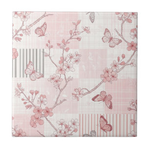 Vintage Botanical Butterfly Toile Pattern (7) Tile