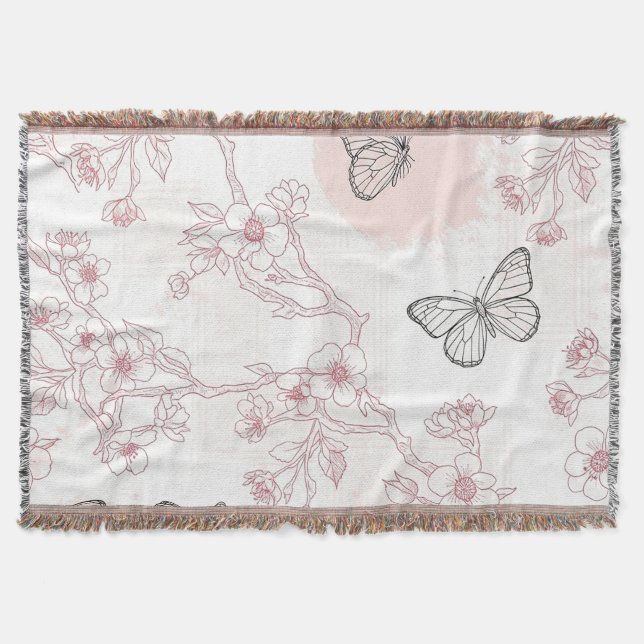 Vintage Botanical Butterfly Toile Pattern (8) Throw Blanket (Front)