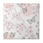 Vintage Botanical Butterfly Toile Pattern (8) Tile<br><div class="desc">Classic toile-inspired pattern ceramic tile with detailed butterfly etchings and botanical branches in muted neutrals—ideal for vintage lovers,  cottagecore fans,  and timeless design enthusiasts.</div>
