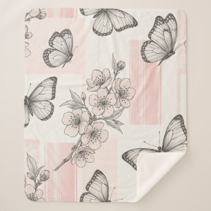 Vintage Botanical Butterfly Toile Pattern (9) Sherpa Blanket