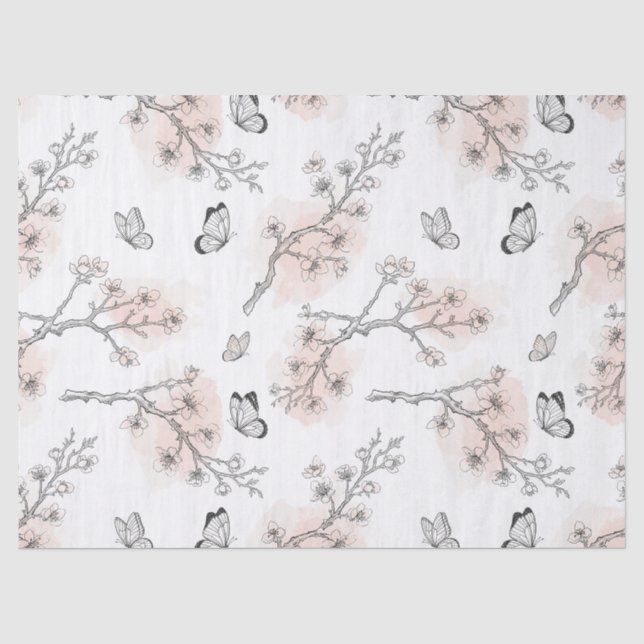 Vintage Botanical Butterfly Toile Pattern (9) Tissue Paper (Front)