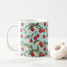 Vintage Botanical Cherries Pattern Ceramic Mug