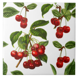 Vintage Botanical Cherries Patterned Ceramic Tile