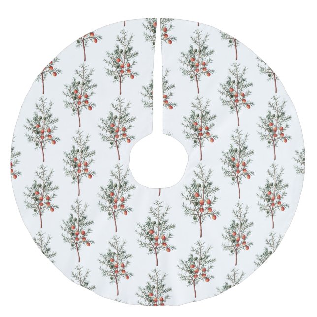 Vintage Botanical Christmas Pattern Brushed Polyester Tree Skirt (Front)