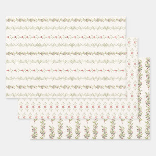 Vintage Botanical Christmas Red Berry Garland Wrapping Paper Sheet