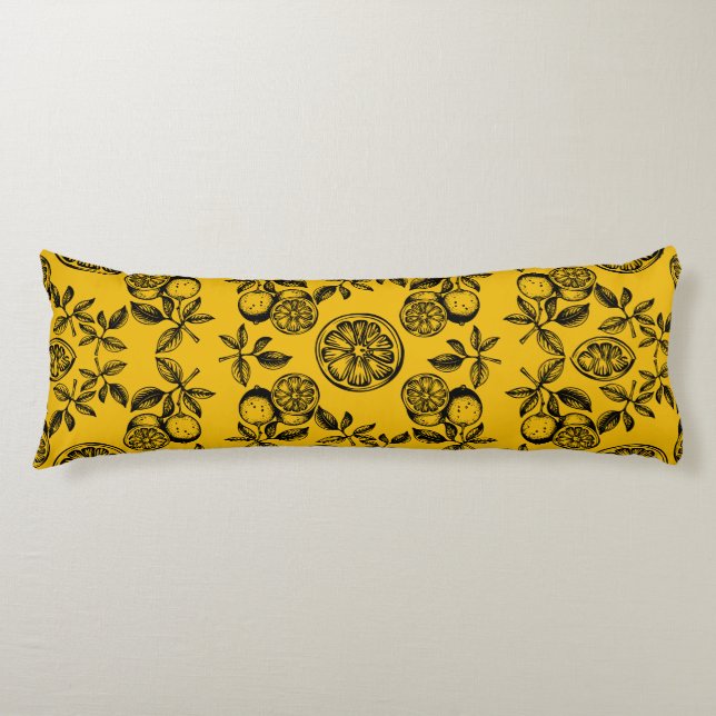 Vintage Botanical Citrus Fruit Print Body Pillow (Front)