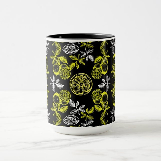 Vintage Botanical Citrus Lemon Print Mug (Center)