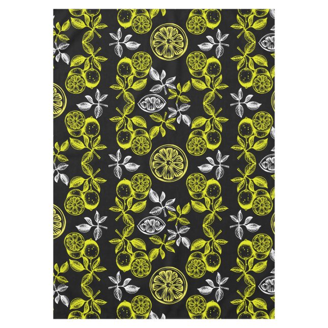 Vintage Botanical Citrus Lemon Print Tablecloth (Front)