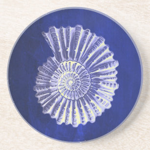 vintage botanical Coastal Blue White seashell Coaster