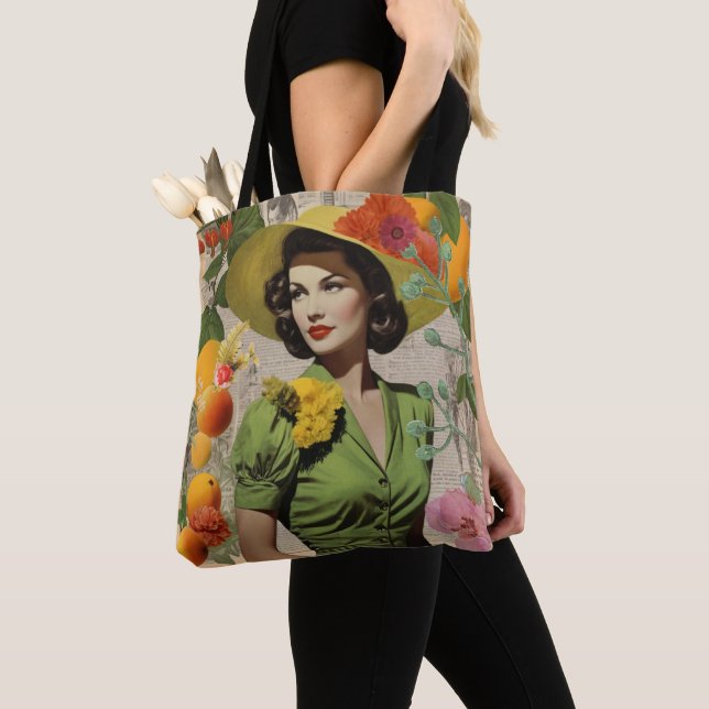 Vintage Botanical Collage Tote Bag (Close Up)