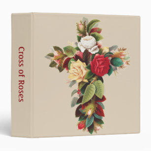 Vintage Botanical Cross of Roses Religious Art Binder