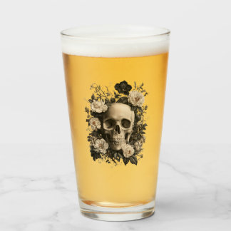 Vintage Botanical Design Of A Human Skull Glass
