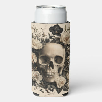 Vintage Botanical Design Of A Human Skull Seltzer Can Cooler