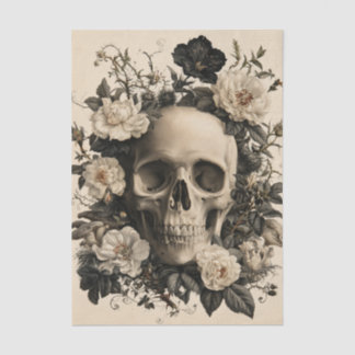 Vintage Botanical Design Of A Human Skull Tissue Paper