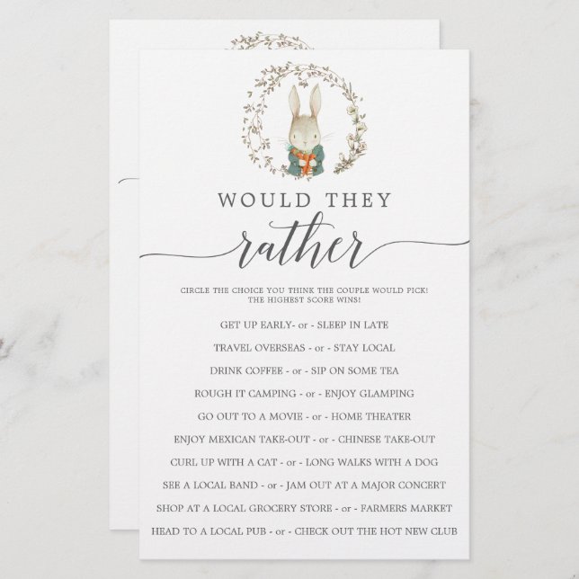 Vintage Botanical Double Sided Baby Shower Games (Front/Back)