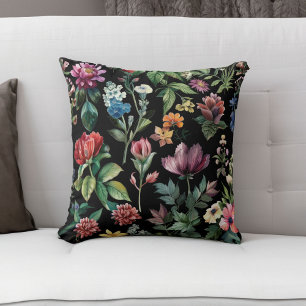 Vintage Botanical Elegance Black Throw Pillow