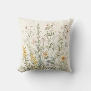 Vintage Botanical Elegance: Wildflowers & Herbs Pi Throw Pillow