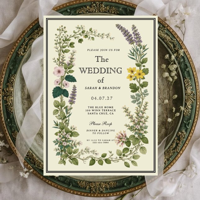 Vintage Botanical Elegant Wedding Invitation (Creator Uploaded)