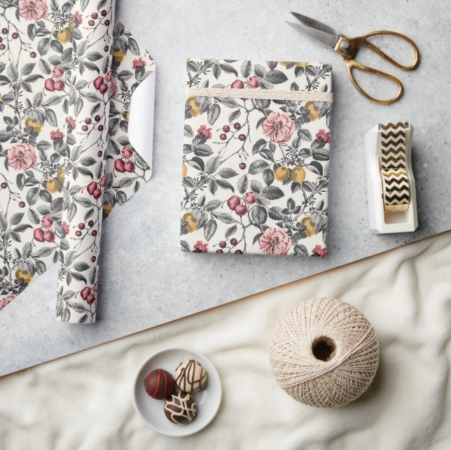 Vintage Botanical Engraving Pattern – Romantic Wrapping Paper (Crafts)