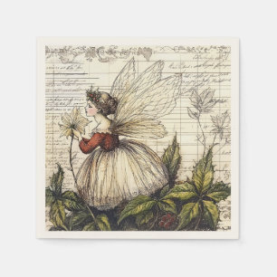 Vintage Botanical Fairy with Antique Script Napkin