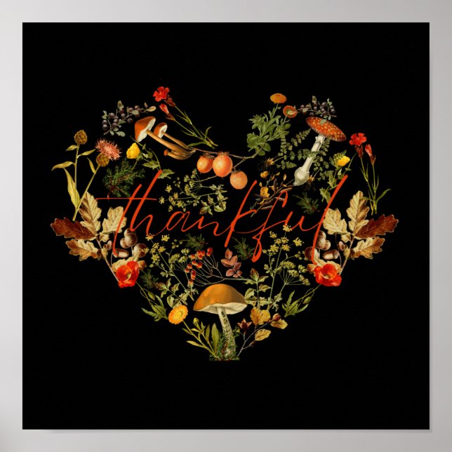 Vintage Botanical  Fall Thankful Mushrooms  Poster (Front)