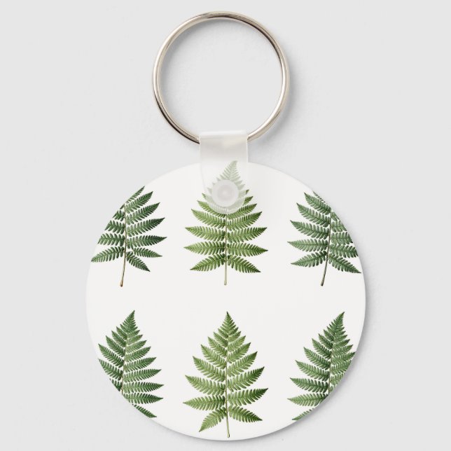 Vintage Botanical Fern Leaves Illustration Pattern Keychain (Front)