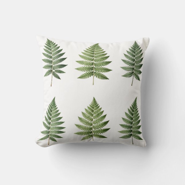 Vintage Botanical Fern Leaves Illustration Pattern Throw Pillow (Front)