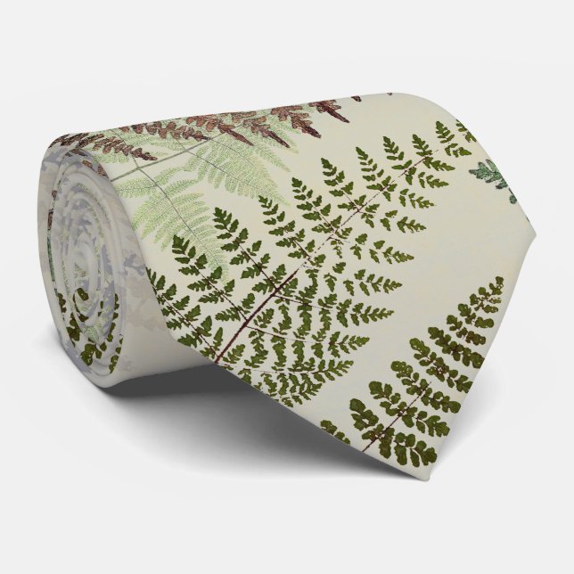 Vintage Botanical Ferns Leaves Silver Tie (Rolled)