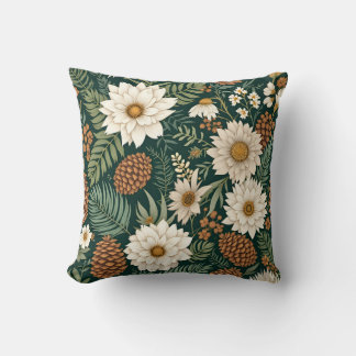 Vintage Botanical Floral and Pinecone Design. Throw Pillow