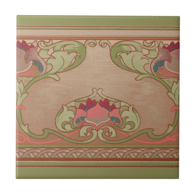 Vintage Botanical Floral Art Nouveau Wainscoting Tile (Front)