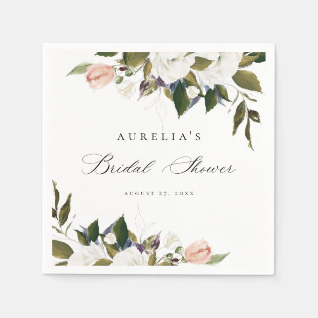 Vintage Botanical Floral Bridal Shower Napkin (Front)