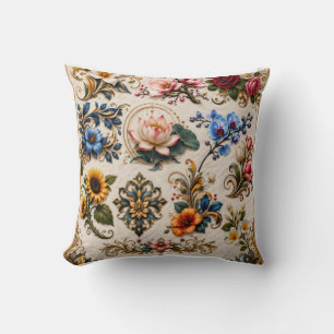 Vintage Botanical Floral Decorative Throw Pillow .